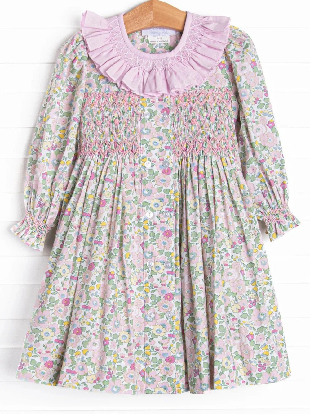BLEU Baby Pink Floral Smocked Girls' Formal Dress